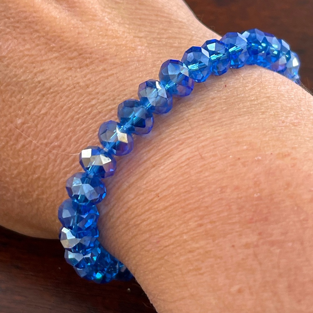 Swarovski aqua aura blue crystal faceted bead stretchy bracelet